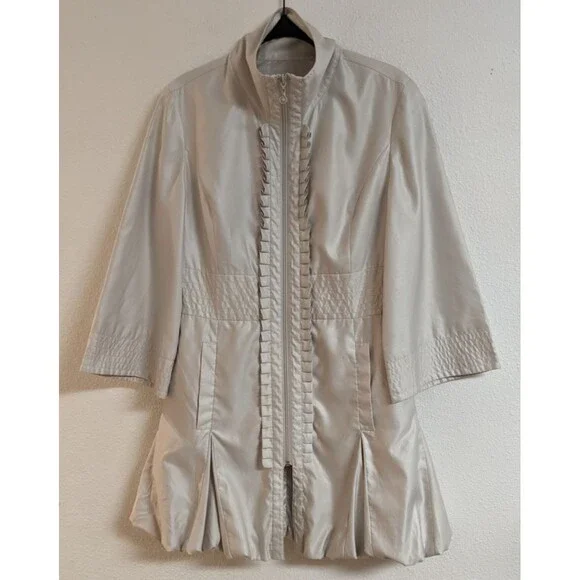 Women's Samuel Dong Champagne Ruffle Front Zippered Bubble Hem Coat Small - Picture 7 of 11